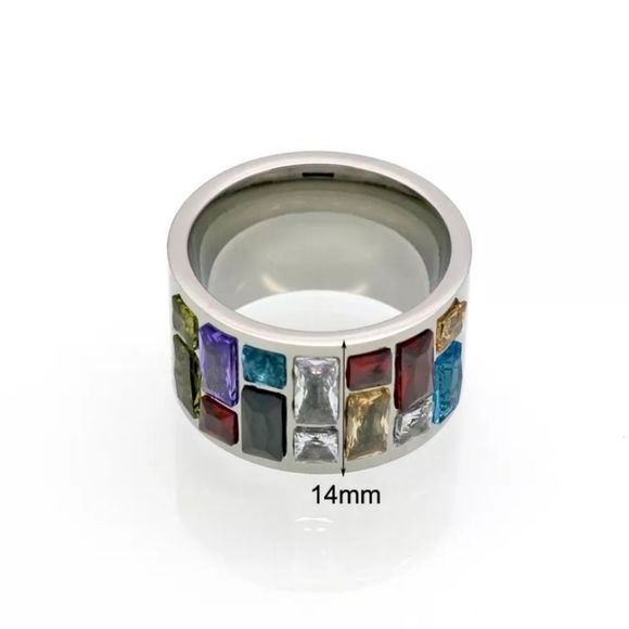 Silver solid titanium multi color Swarovski crystal boho ring sz 9 new - Picture 5 of 10